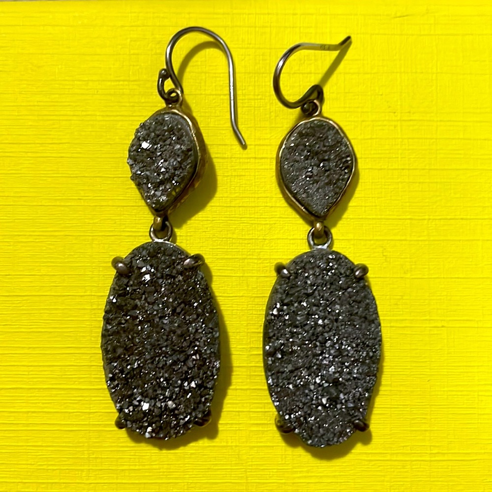 Silpada sterling Wire drop earrings with brass and Druzy